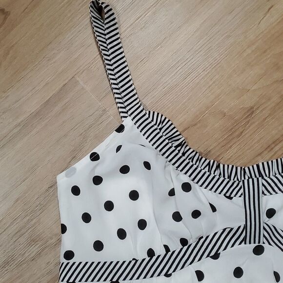 🔺️NWT Loft White & Black Polka Dot & Striped Sleeveless Top Size 2 - Picture 4 of 8